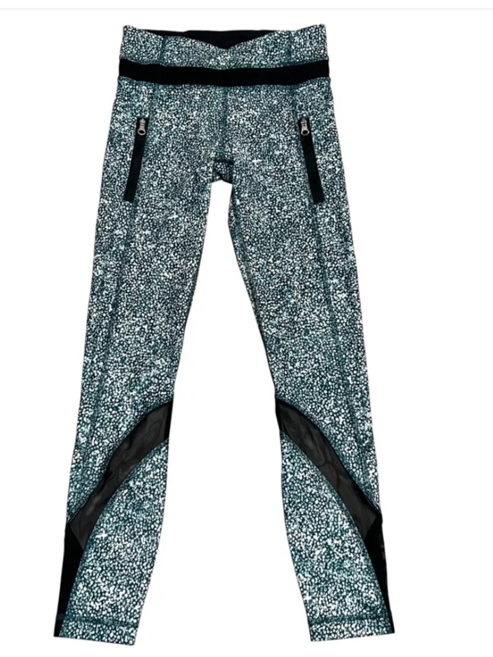 Women’s Printed Active Leggings with Mesh Panels - green/black/cream